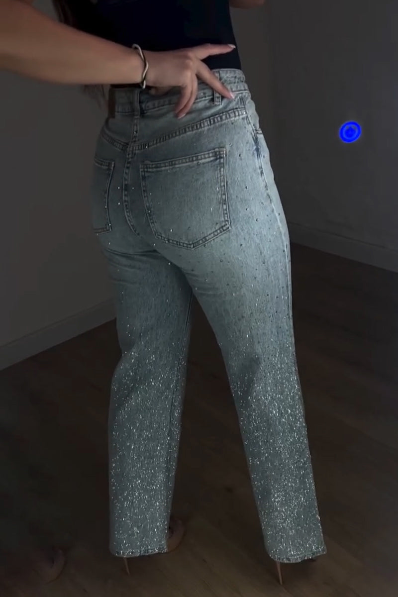 Women's Washed and Rhinestone Casual Jeans