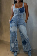 Women's Comfortable Casual Denim Patchwork Jumpsuit