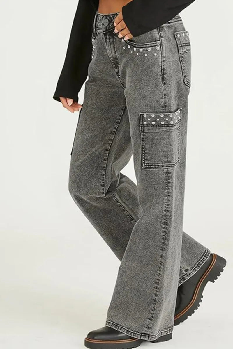 Women's Pearl Embellished High Waist Jeans