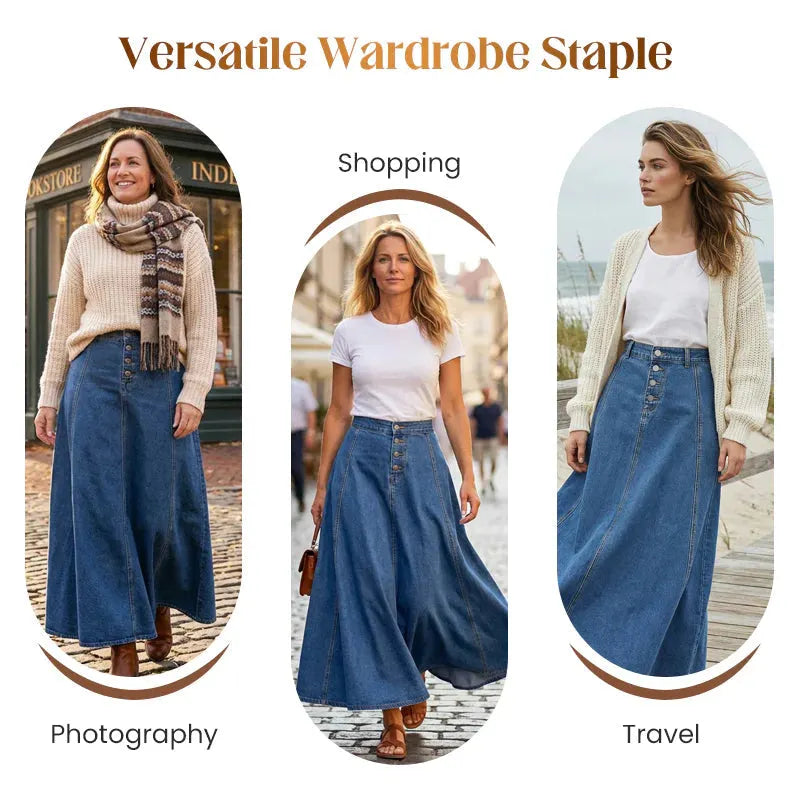 Denim Maxi Skirt - Sculpt Your Curves and Own Every Room with Effortless Grace