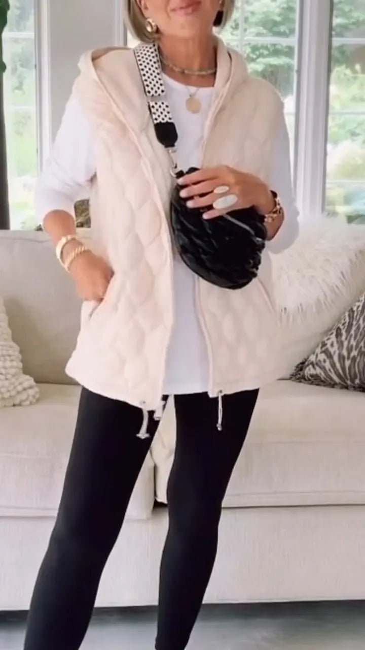 Womens Round Neck Hooded Zipper Casual Vest