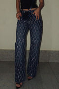 Women's Casual Diamond Pattern Sparkling Rhinestone Jeans