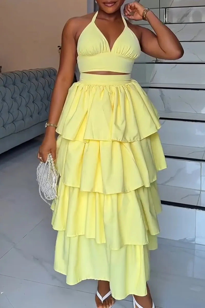 Women's Vacation Vest Tiered Hem Skirt Two-Piece Set