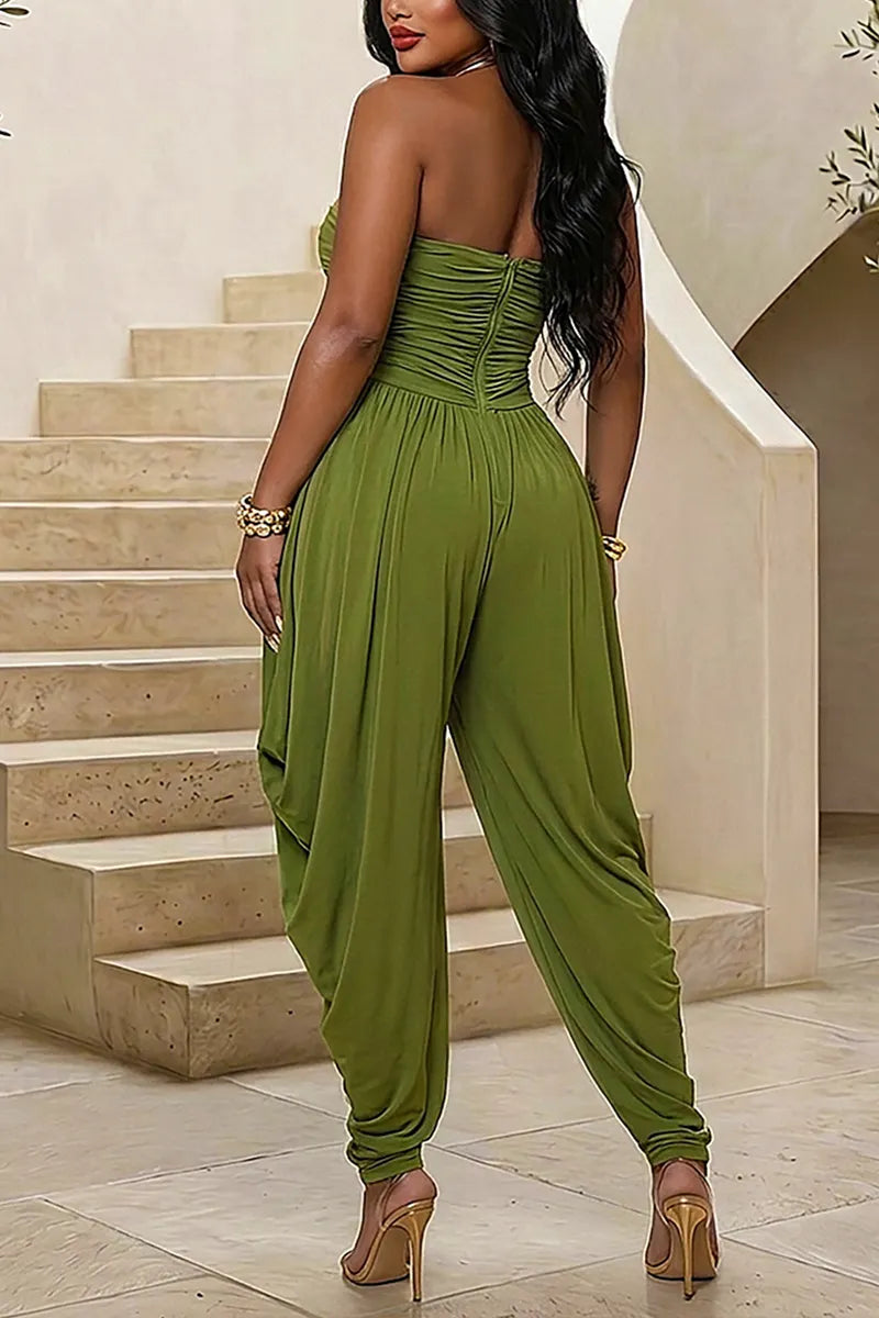 Women's Fashion Pleated Tapered Leg Strapless Jumpsuit