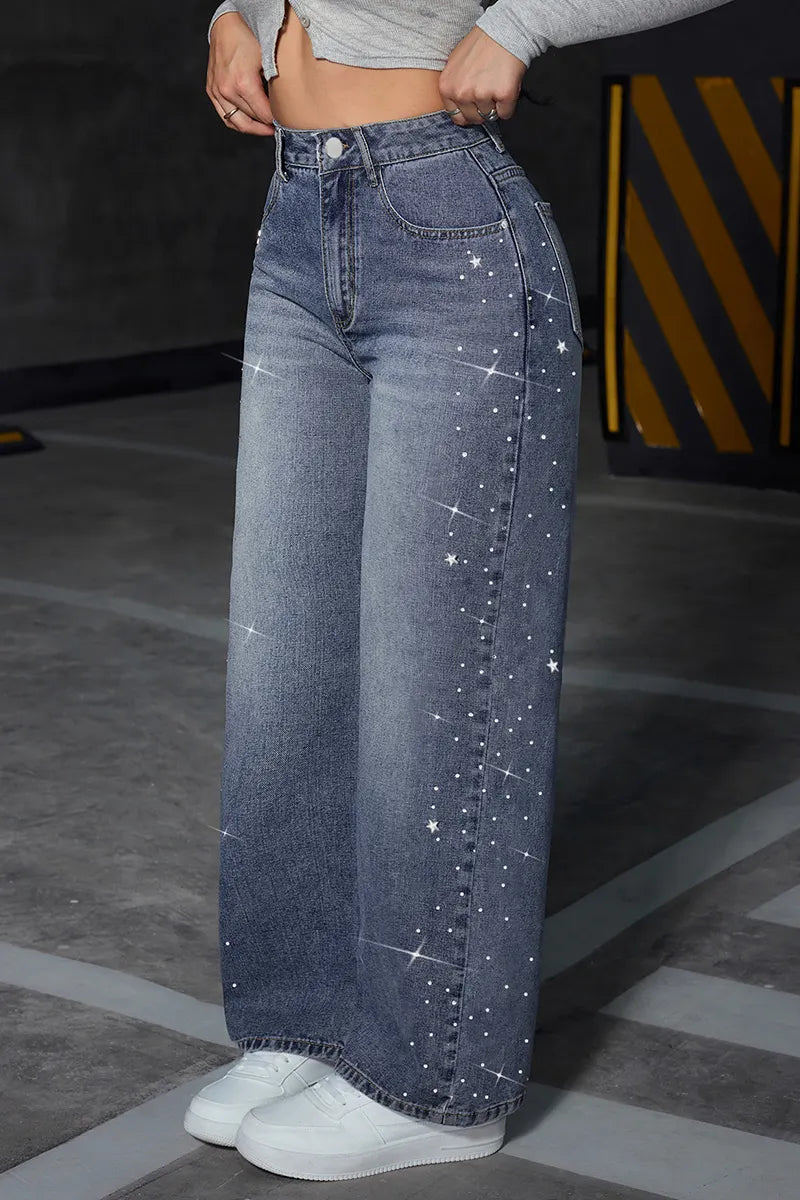 Women's Versatile Side Rhinestone Designer Jeans