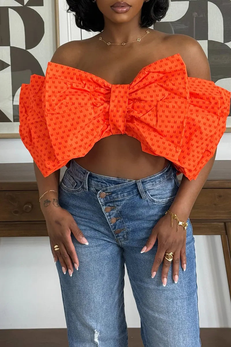 Women's Strapless Bow Design Sexy Casual Top