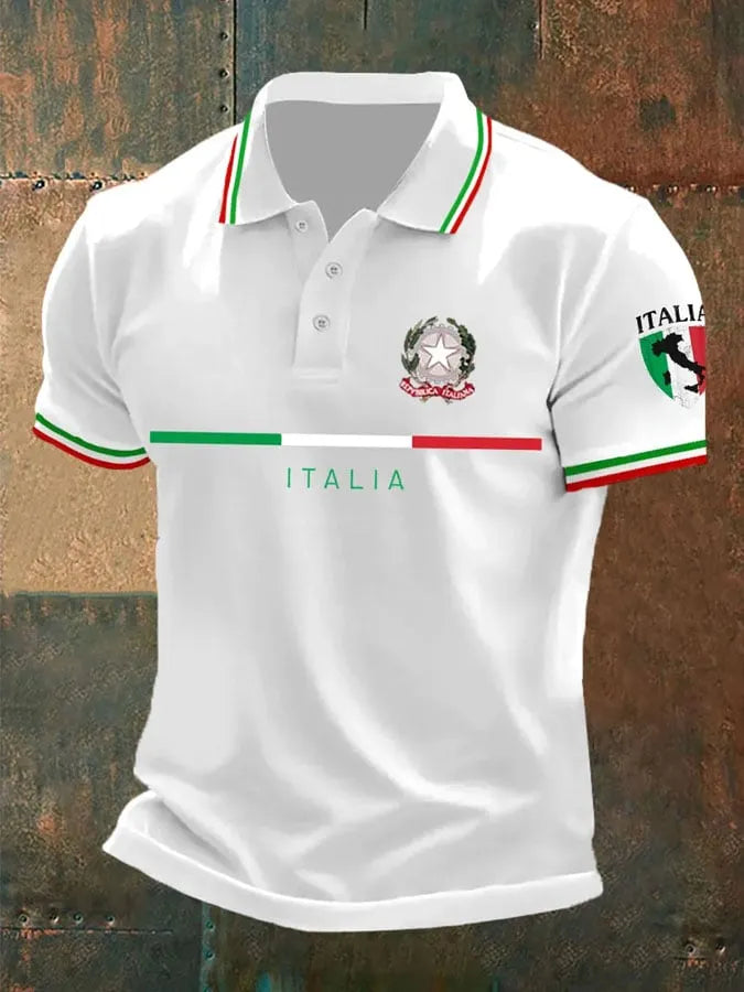 Men's Vintage Italy Printed Casual Polo Shirt
