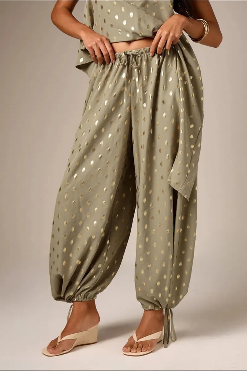 Women's Casual Foil Print Backless Vest and Pants Two-Piece Set