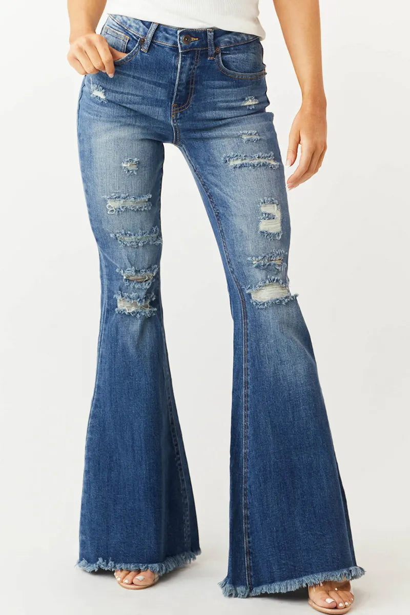 Ladies Vintage High Waist Slim Fit Stretch Flare Jeans