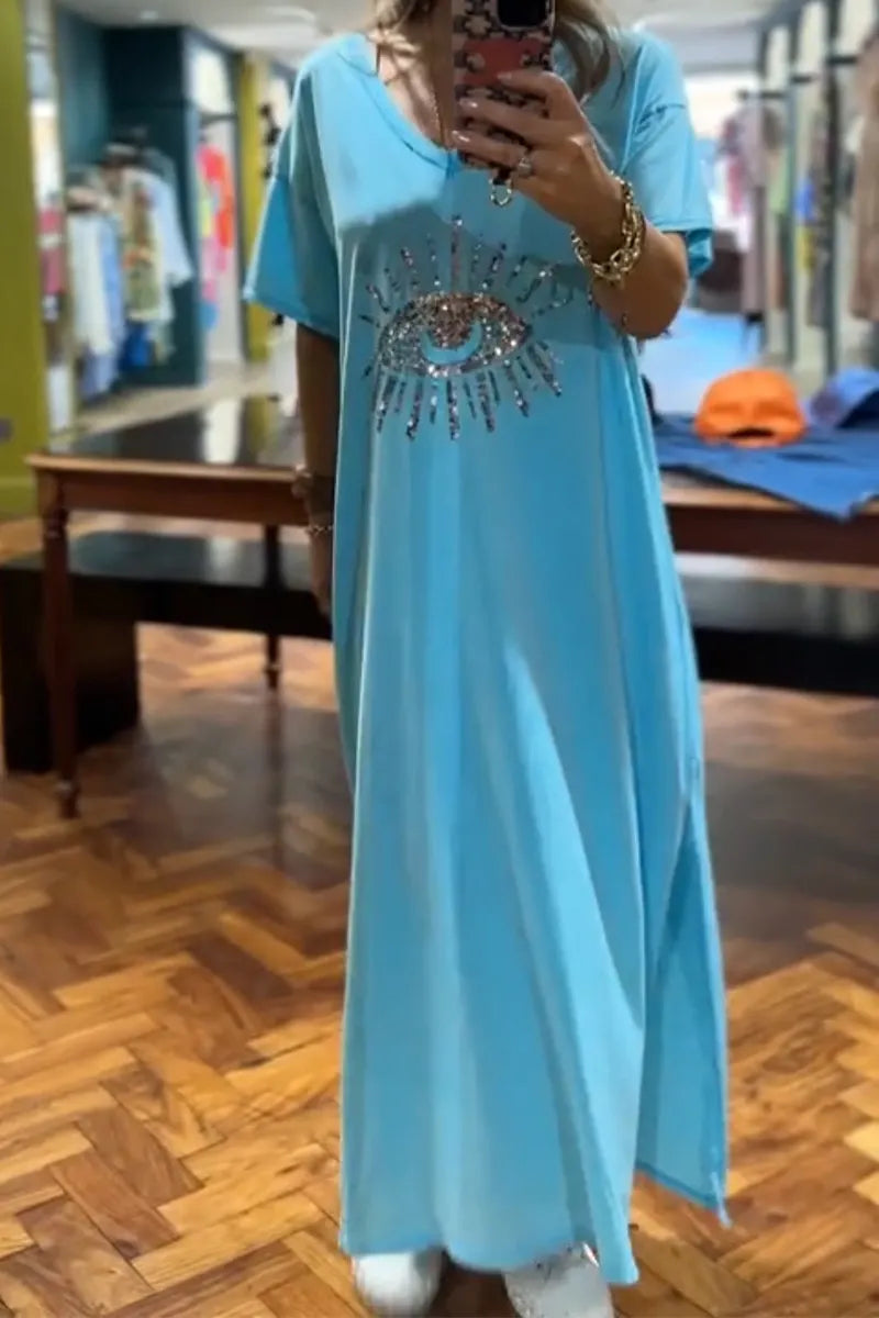 Women's V-neck Sequin Pattern Loose Casual Dress