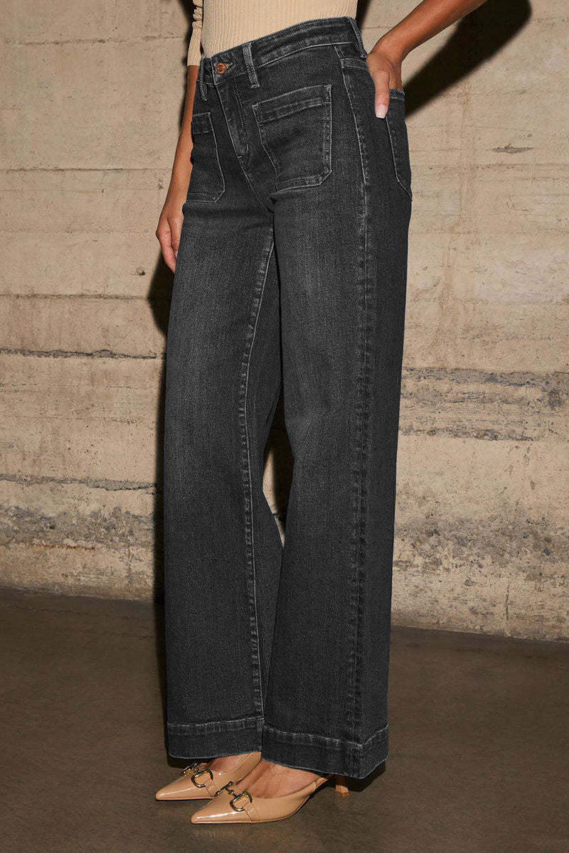 Women's Casual High Rise Straight Leg Washed Jeans