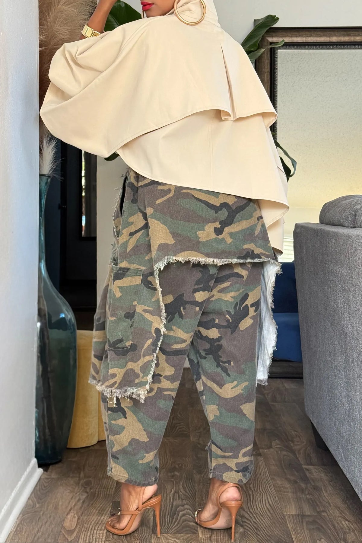 Women's Street Camo Washed Denim Double Layer Jeans