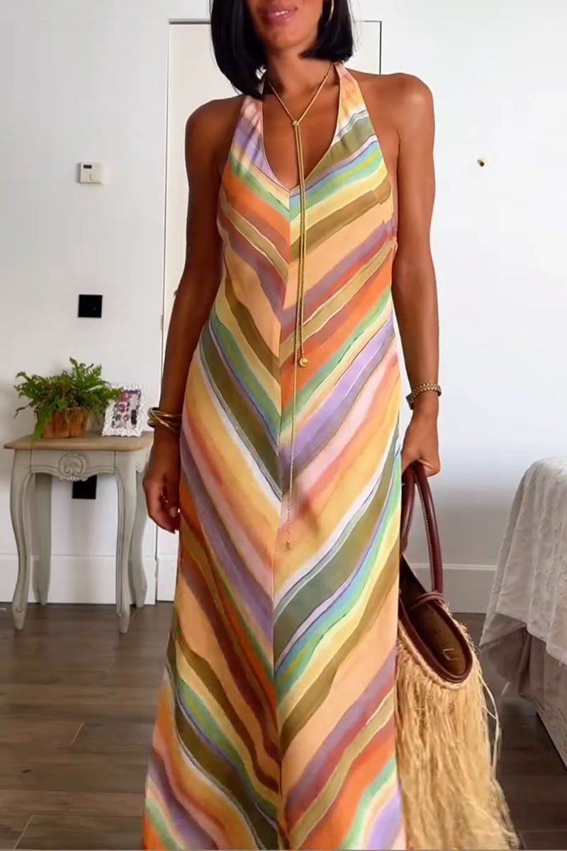 Women's Neck Hanging Sleeveless Colorful Casual Dress