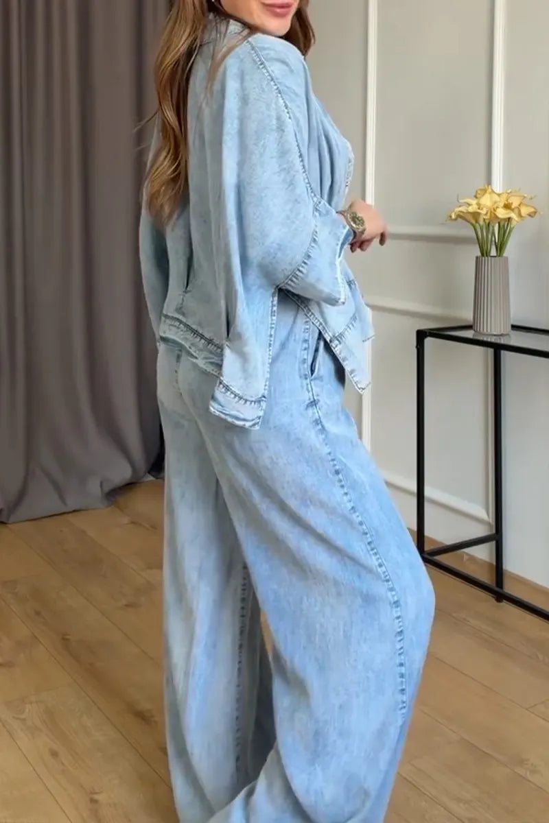 Women's Casual Comfortable Asymmetric Hem Denim Shirt or Jeans