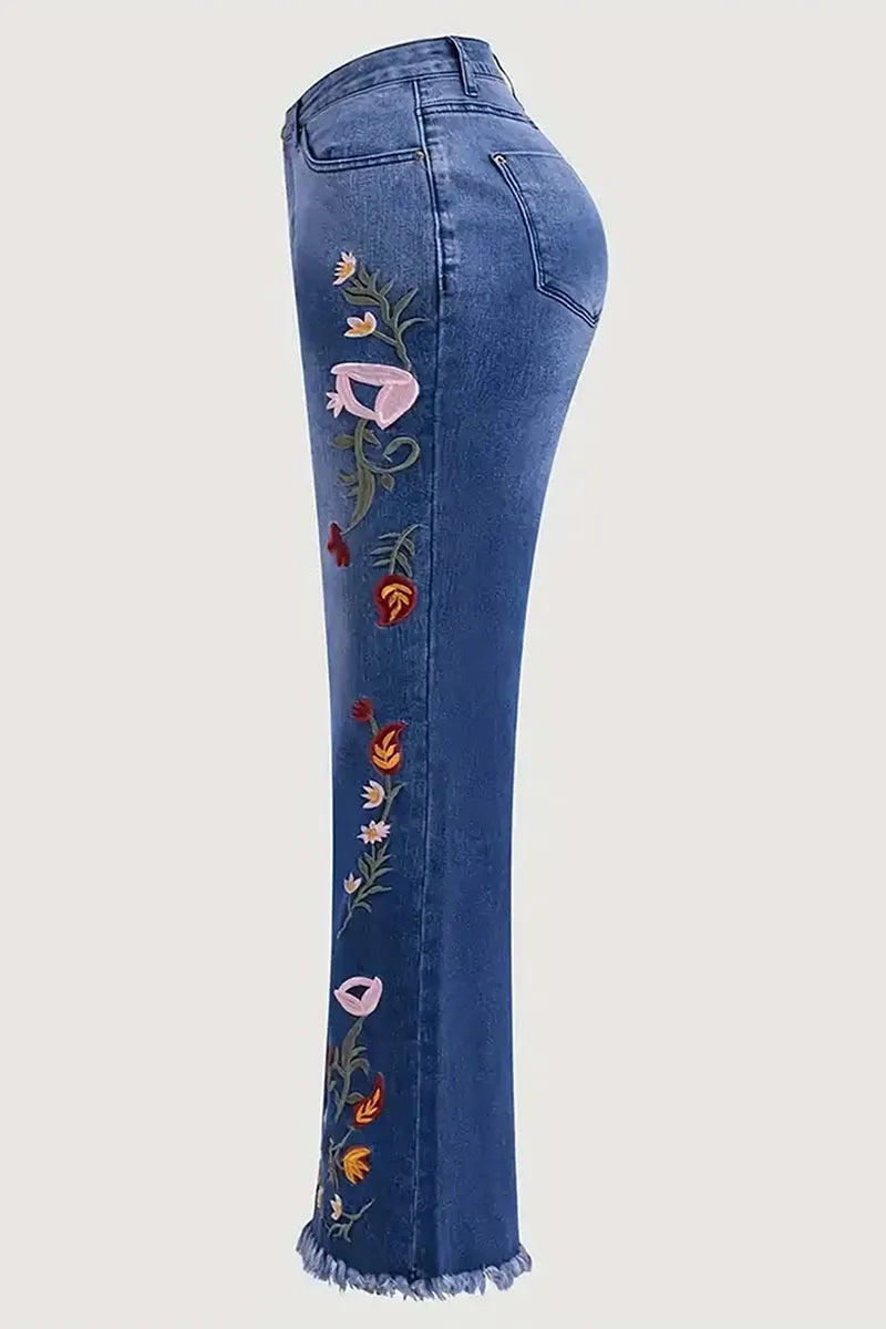 Women's Vintage Embroidered Stretch Flare Jeans