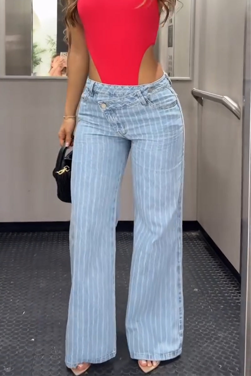 Women's Patchwork Vertical Washed Casual Jeans