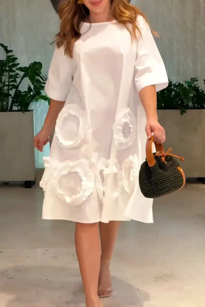 Women's Round Neck Solid Color Patchwork Loose Casual Dress