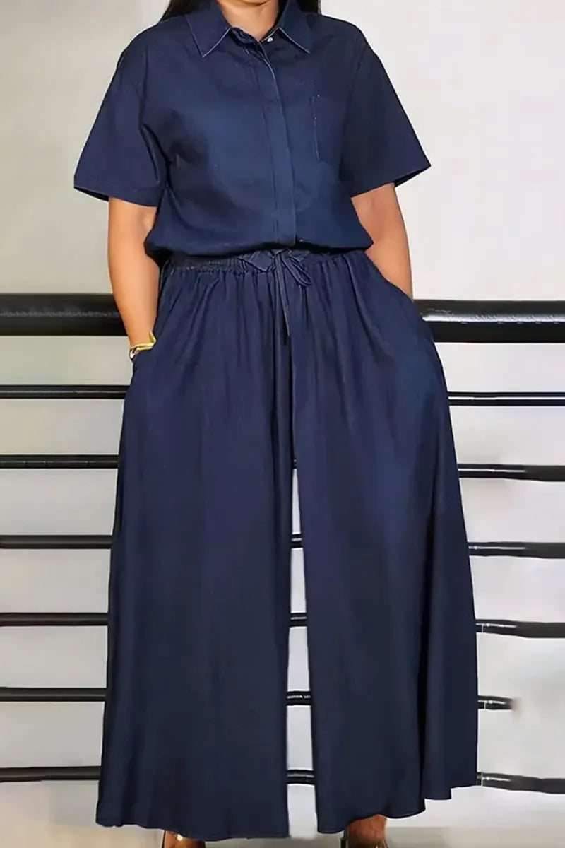 Women's Casual Loose Fit Denim Top& Casual Wide Leg Jeans