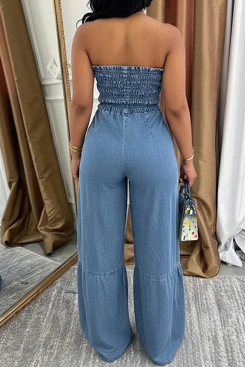 Women's Casual Strapless Denim Jumpsuit