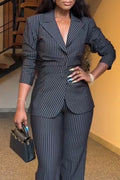 Women's Elegant Commuter Stripe Blazer & Dress Pants