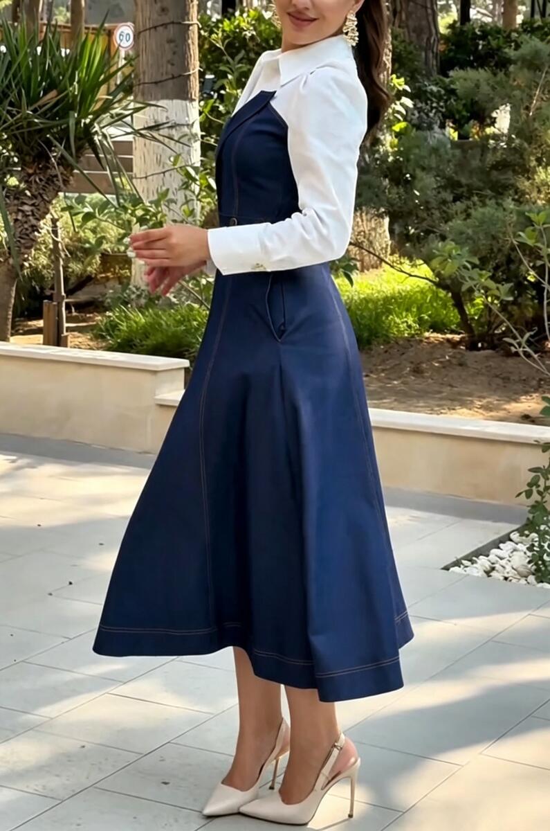 Women's Collar Patchwork Denim Elegant Temperament Dress