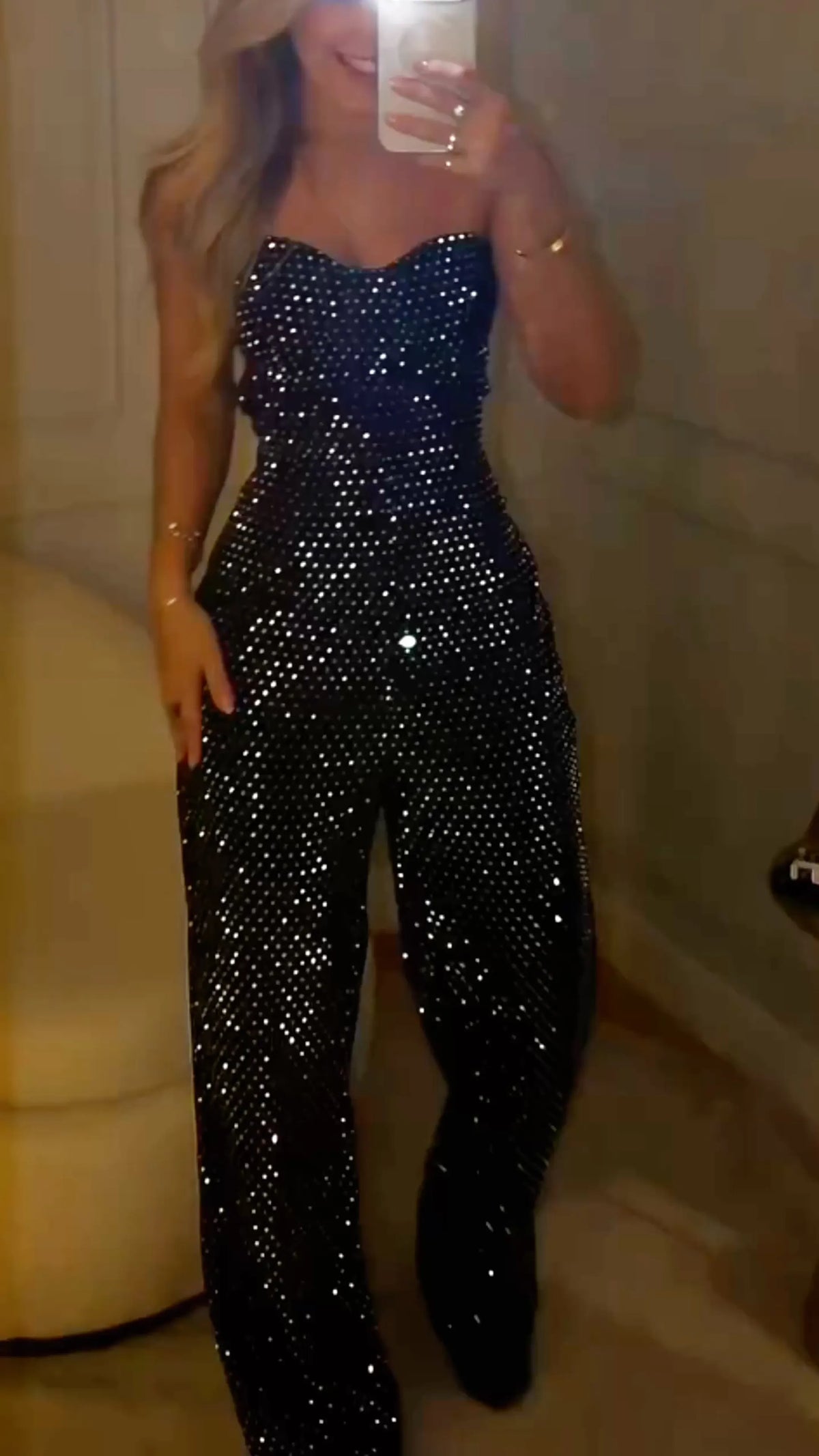 Women's Strapless Rhinestone Jumpsuit