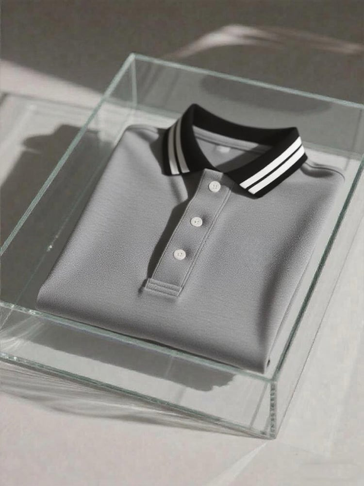 Men's Business Casual Logo Button Short Sleeve Polo Shirt