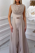 Women's Elegant Pleated Flowing Long Jumpsuit