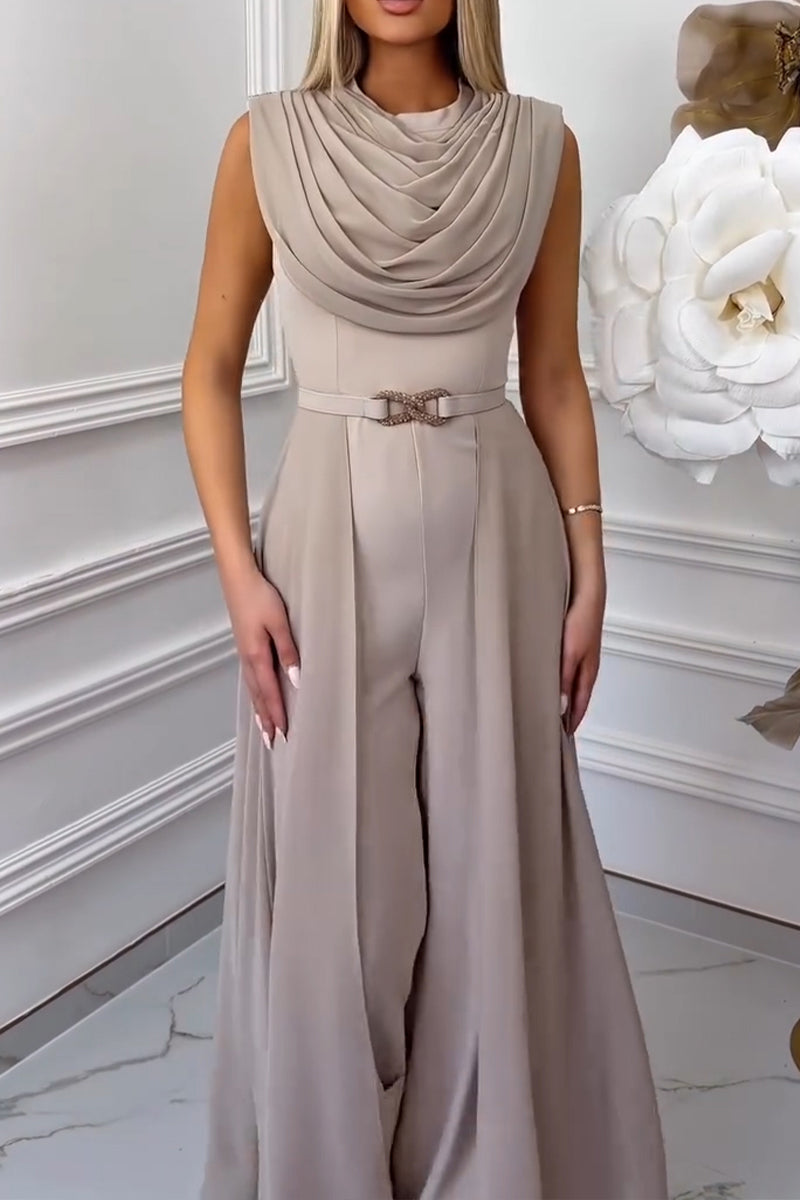 Women's Elegant Pleated Flowing Long Jumpsuit