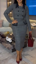 Women Inner Camisole Plaid Dress + Jacket Style Commuting Suit