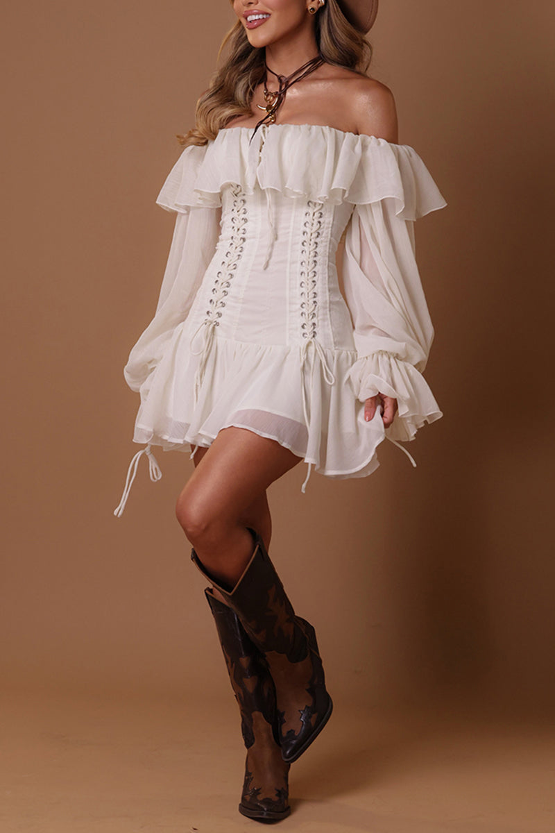 Women's Vacation Off-Shoulder Tie Decoration Mini Dress