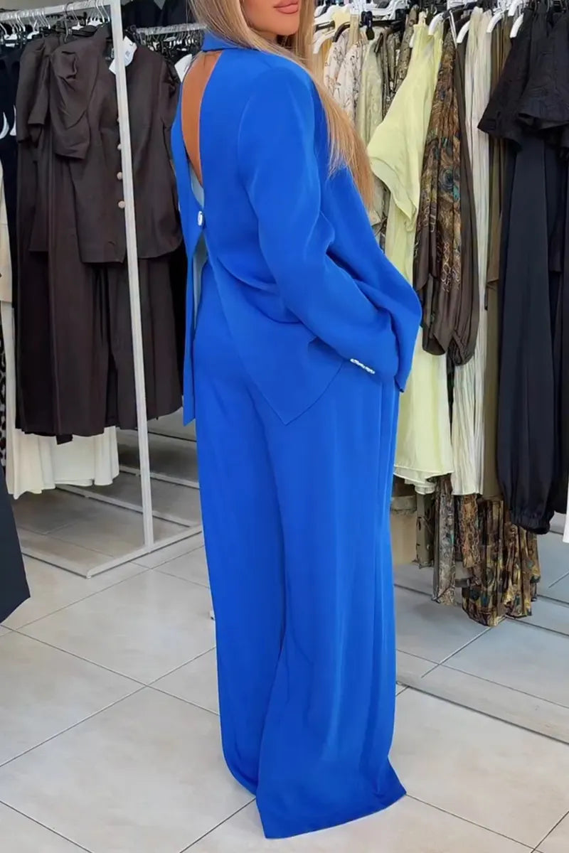 Women's Fashion Classic Lapel Backless Blazer Long Two-Piece Set