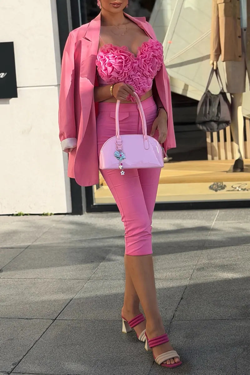 Women's Fashion Ruffle Heart Vest Shorts Two-Piece Set