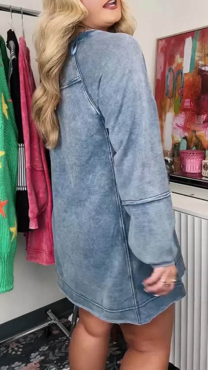 Women V-neck Spliced loose Casual Dress