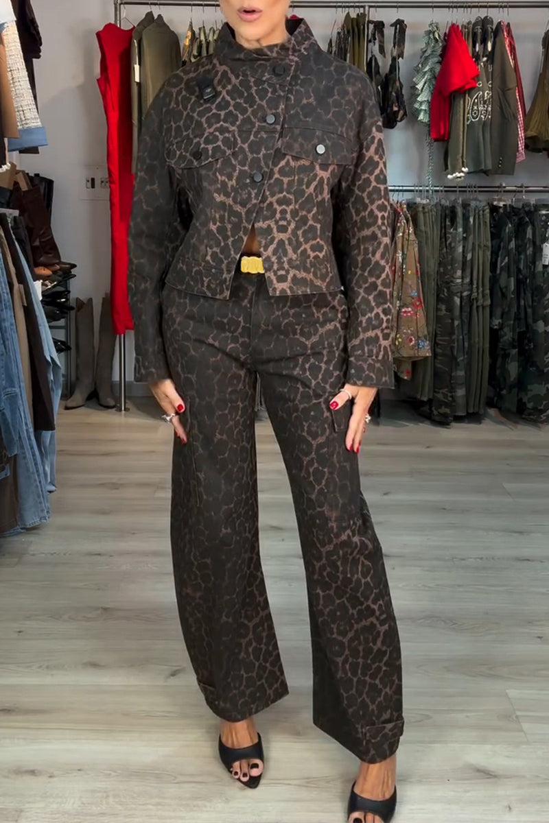 Women's Casual Leopard Loose Jacket or Cargo Pants