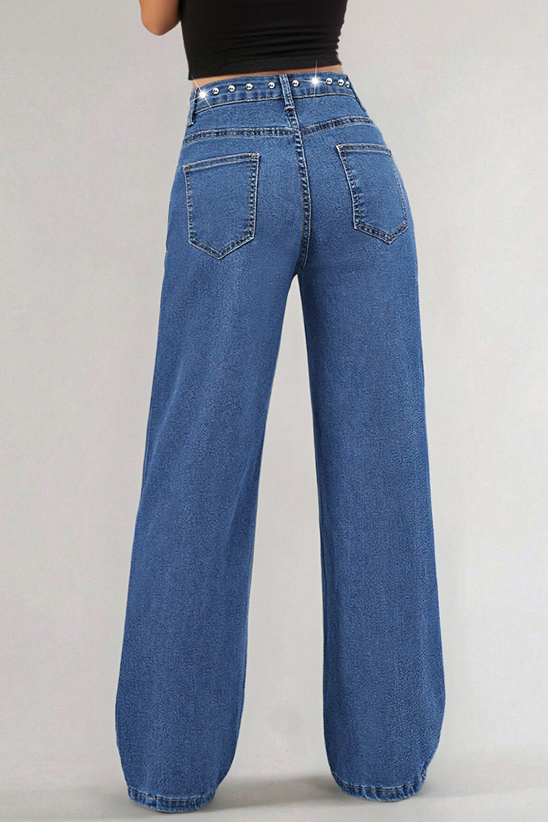 Women's Fashion Rhinestone Straight-Leg Jeans