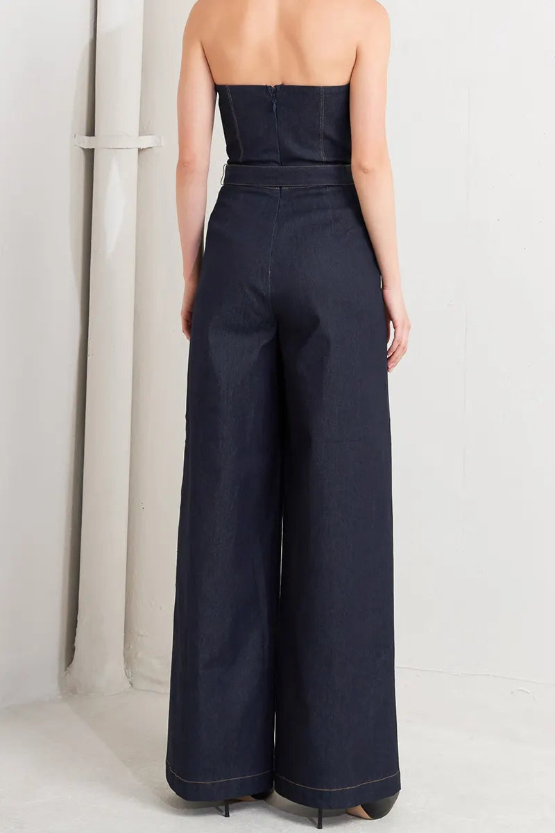 Women's Elegant Halter Neck Denim Jumpsuit
