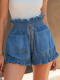 Vacation-style Denim Elasticated Loose Shorts