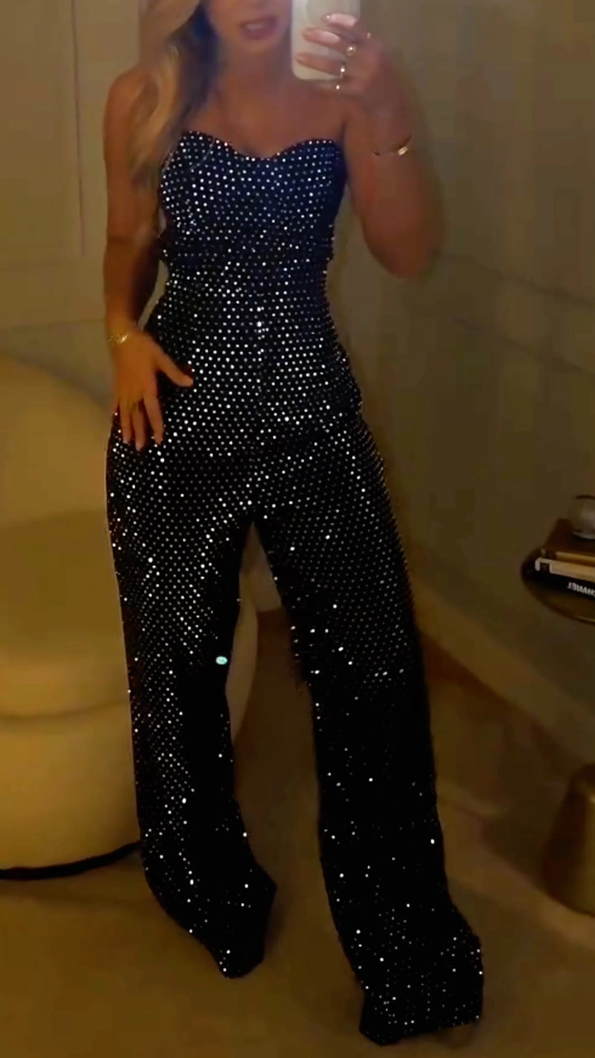 Women's Strapless Rhinestone Jumpsuit