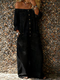 Women's Casual Long-sleeved Washed Cotton Denim Jumpsuit