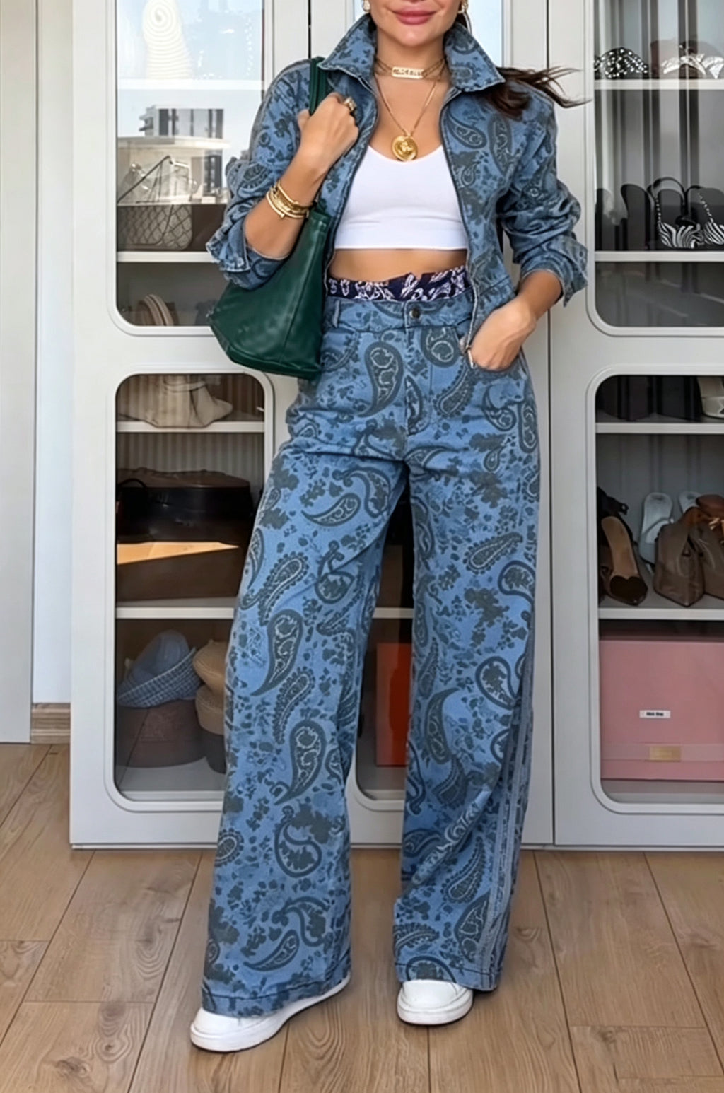 Women's Casual Pattern Print Denim Jacket or Jeans