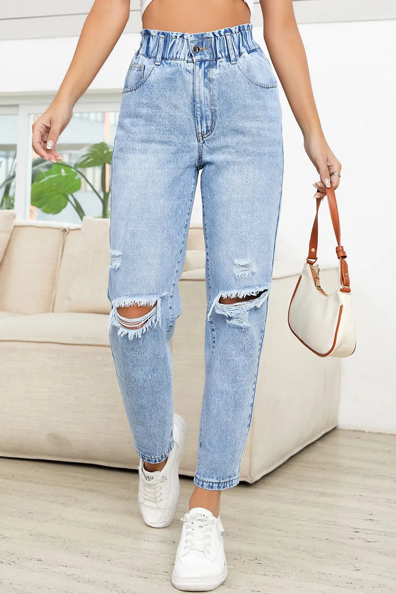 Women's Classic Slimming Ripped Straight-Leg Jeans