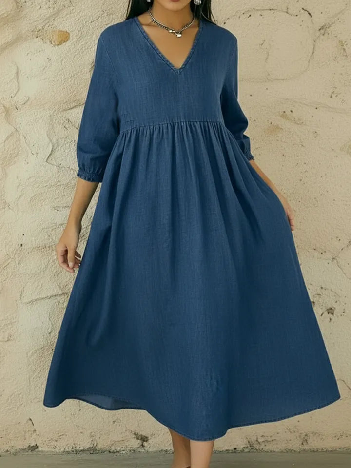 Casual V-neck Denim A-line Dress