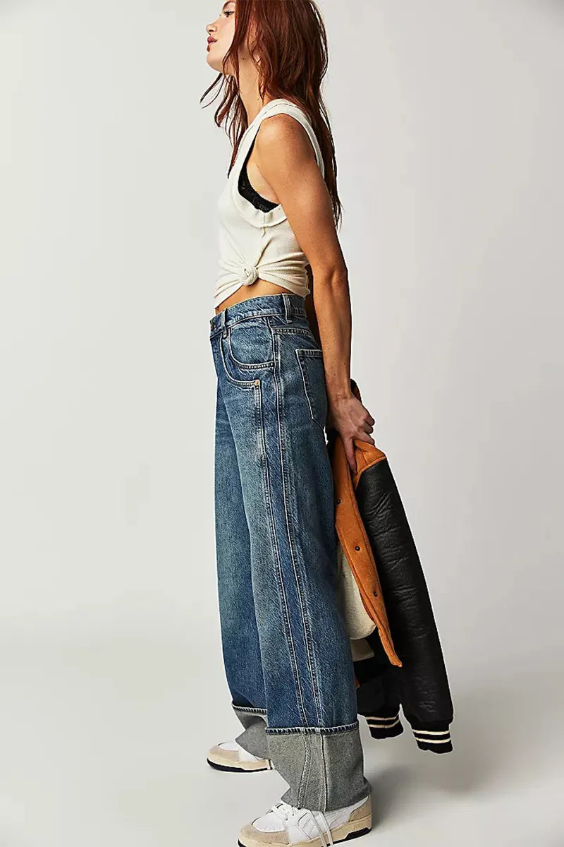 Women's Vintage Wash Mid-Rise Turn-Up Jeans