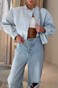 Women's Casual Round Neck Jacket or Patchwork Ripped Jeans