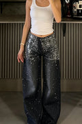 Women's Hot Stamping Rhinestone Casual Wide Leg Jeans