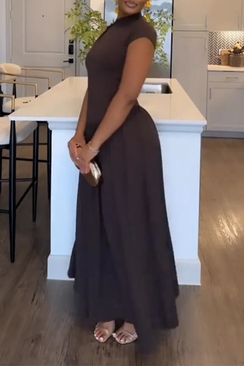 Women Single Shoulder Solid Color Waist Cinching Elegant Casual Dress