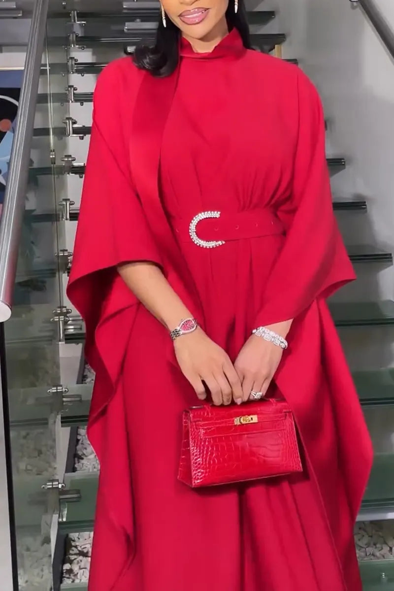 Women's Elegant Batwing Loose Maxi Dress with Belt