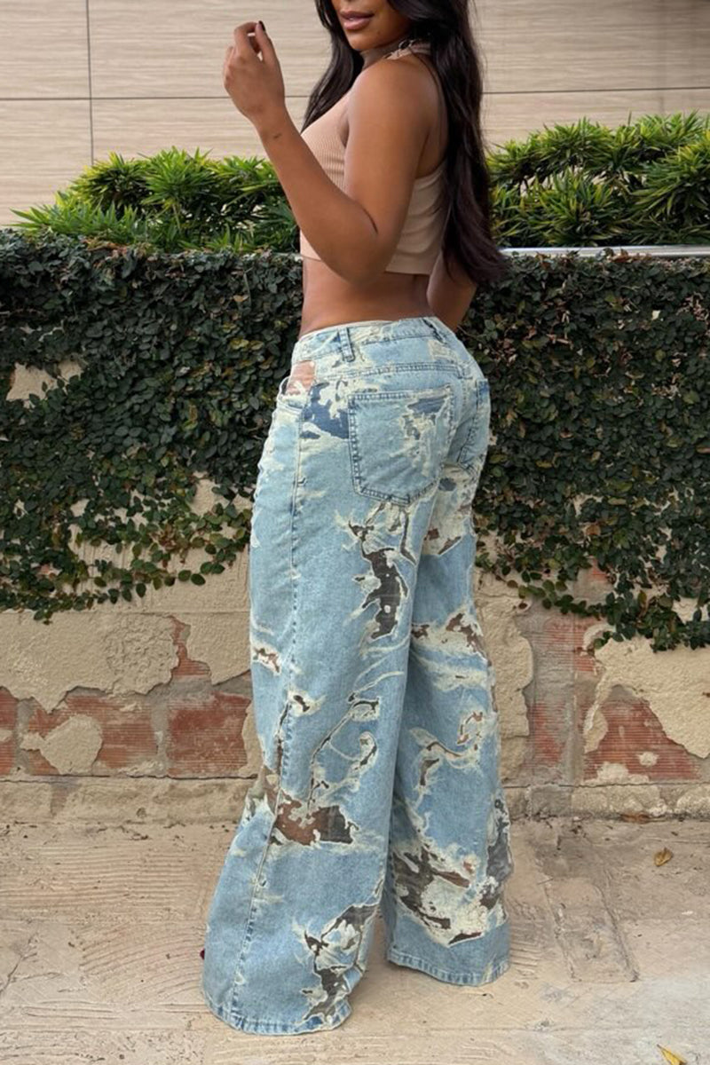 Women's Fashion Craft Sheer Wash Wide Leg Jeans