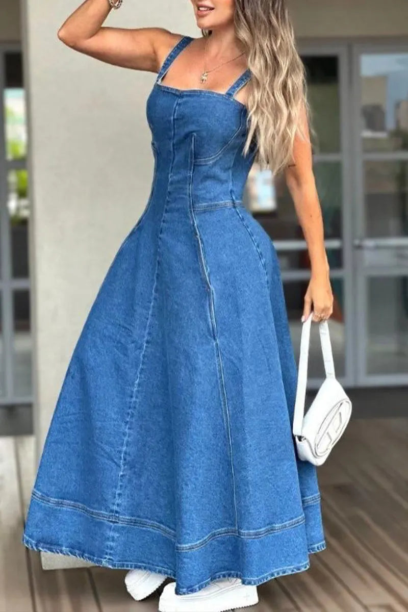 Women's Casual Utility Slant Pocket Denim Cami Dress